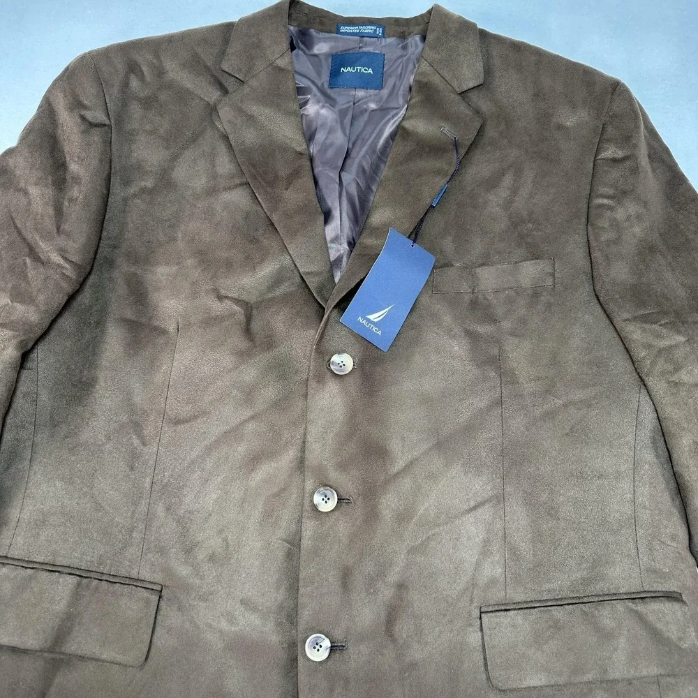 Nautica Sport Coat Mens 48R Brown Faux Suede Blazer‎ Jacket Three Button Prep